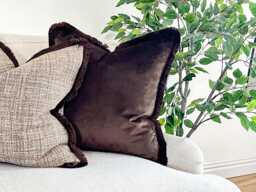 Luxury Dark Brown Velvet Cushion Cover - Throw Pillows With Fringe, Long Lumbar, Square, Rectangle For Sofa, Bed - thumbnail 1