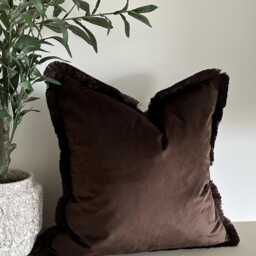 Luxury Dark Brown Velvet Cushion Cover - Throw Pillows With Fringe, Long Lumbar, Square, Rectangle For Sofa, Bed - thumbnail 4