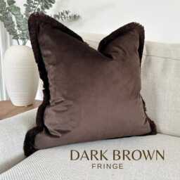 Luxury Dark Brown Velvet Cushion Cover - Throw Pillows With Fringe, Long Lumbar, Square, Rectangle For Sofa, Bed - thumbnail 2