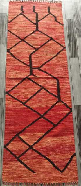 Nordic Runner Kilim Rug, Modern Artisan Scandinavian Afghan Turkish Abstract Art Wool Rug 200x66 cm - image 1