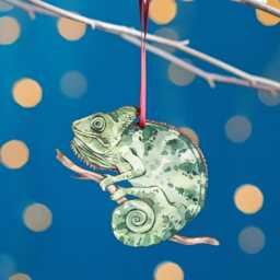 Chameleon Christmas Tree Decoration, Birch Plywood Ornament, Animal Lover Gift, Festive Watercolour Art, Traditional Keepsake