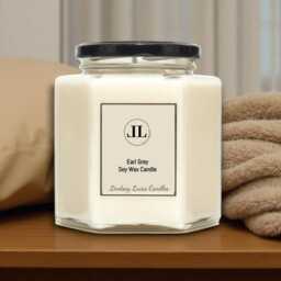 Earl Grey Scented Candle, Fresh Soy Wax Strong Smelling Natural Candles - thumbnail 3