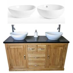 Bathroom Vanity Unit - Solid Oak With Black Quartz Top & Ceramic Bowl Options 603Bqcbc - thumbnail 2