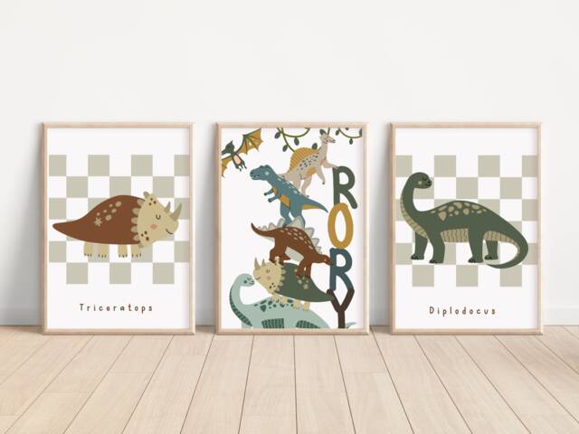 Personalised Dinosaur Prints. Perfect For A Playroom, Nursery Or Bedroom - Prints Only - image 1