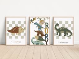 Personalised Dinosaur Prints. Perfect For A Playroom, Nursery Or Bedroom - Prints Only - thumbnail 1