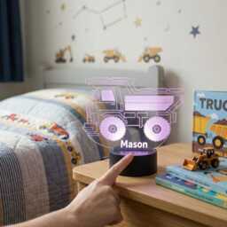 Personalised Dump Truck Night Light - Custom Name Led Lamp, Kids Bedroom Decor - thumbnail 3