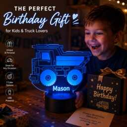 Personalised Dump Truck Night Light - Custom Name Led Lamp, Kids Bedroom Decor - thumbnail 4