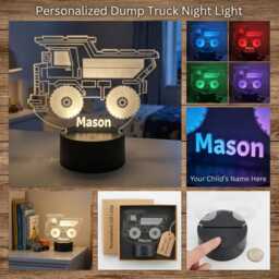 Personalised Dump Truck Night Light - Custom Name Led Lamp, Kids Bedroom Decor - thumbnail 2