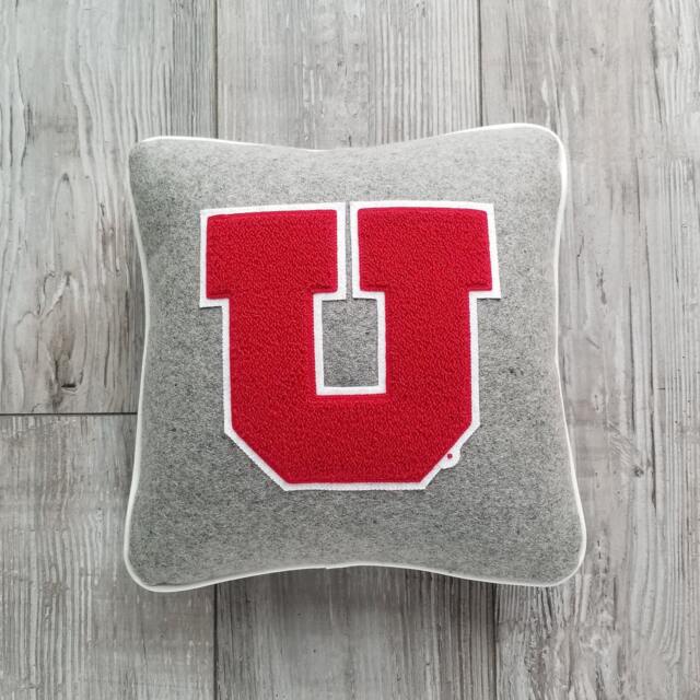 University Of Utah, Grey Block U Letterman Pillow, Utah Utes, Go - image 1