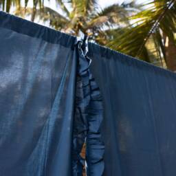 Blue Ruffle Semi Sheer Curtains, Cotton Curtains, Curtain Panels, Curtains Boho, Blue Curtains , Solid Blue Curtains, Pack Of 1 - thumbnail 2