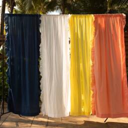 Blue Ruffle Semi Sheer Curtains, Cotton Curtains, Curtain Panels, Curtains Boho, Blue Curtains , Solid Blue Curtains, Pack Of 1 - thumbnail 3