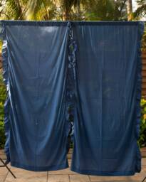 Blue Ruffle Semi Sheer Curtains, Cotton Curtains, Curtain Panels, Curtains Boho, Blue Curtains , Solid Blue Curtains, Pack Of 1 - thumbnail 1