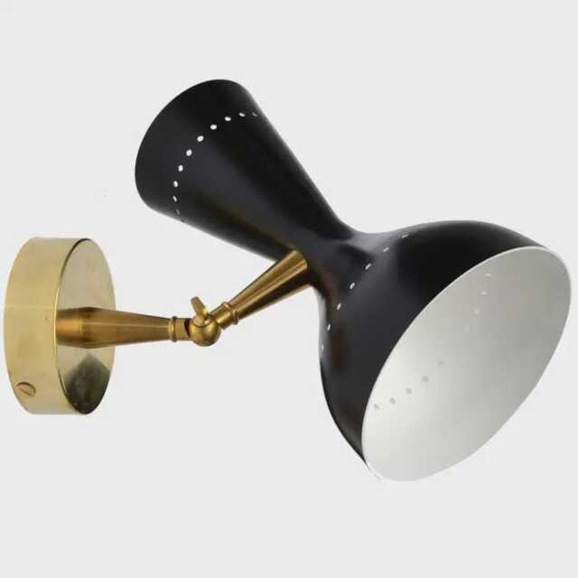 Brass Diabolo Sconce Wall Light, Stilnovo Style Black & White Enamel Finish Mid Century Modern Fixture Italian Design - image 1