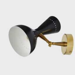 Brass Diabolo Sconce Wall Light, Stilnovo Style Black & White Enamel Finish Mid Century Modern Fixture Italian Design - thumbnail 2