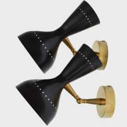 Brass Diabolo Sconce Wall Light, Stilnovo Style Black & White Enamel Finish Mid Century Modern Fixture Italian Design - thumbnail 3