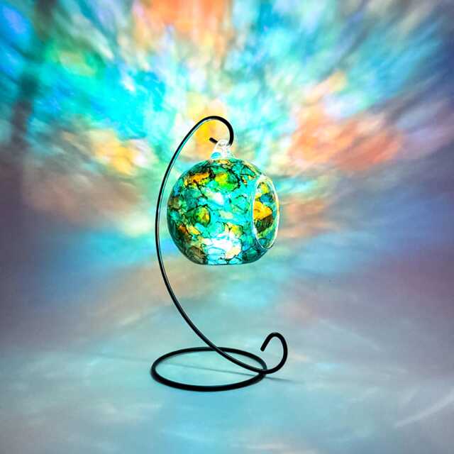 Coastal Glow Hanging Glass Candle Holder - Hand Painted in Blue, Orange & Gold - image 1