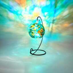 Coastal Glow Hanging Glass Candle Holder - Hand Painted in Blue, Orange & Gold - thumbnail 2