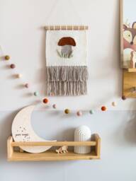 Mushroom Woven Wall Hanging Handmade Wool Tapestry, Autumn Nursery Decor