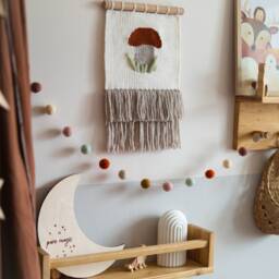 Mushroom Woven Wall Hanging Handmade Wool Tapestry, Woodland Nursery Decor - thumbnail 3