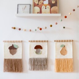 Mushroom Woven Wall Hanging Handmade Wool Tapestry, Woodland Nursery Decor - thumbnail 4
