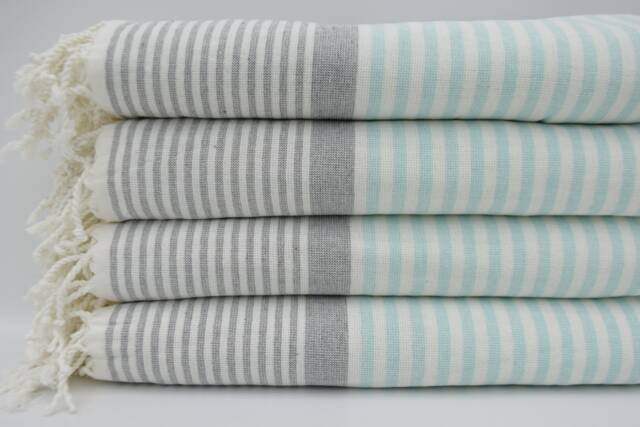 "Turkish Bath Towel, Turkish Towels, Home Decor, Turkish Soft Peshtemal, Mint Green & Gray Towel, 40""x65" - image 1