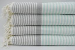 "Turkish Bath Towel, Turkish Towels, Home Decor, Turkish Soft Peshtemal, Mint Green & Gray Towel, 40""x65"
