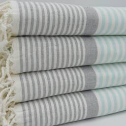 "Turkish Bath Towel, Turkish Towels, Home Decor, Turkish Soft Peshtemal, Mint Green & Gray Towel, 40""x65" - thumbnail 3