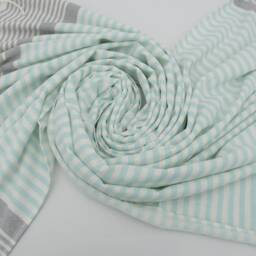 "Turkish Bath Towel, Turkish Towels, Home Decor, Turkish Soft Peshtemal, Mint Green & Gray Towel, 40""x65" - thumbnail 4