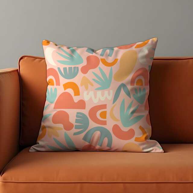 Abstract Cushion Cover in Pastel Pink & Teal, Modern Geometric Throw Pillowcase, Colorful Decorative Case - image 1
