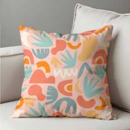 Abstract Cushion Cover in Pastel Pink & Teal, Modern Geometric Throw Pillowcase, Colorful Decorative Case - thumbnail 4