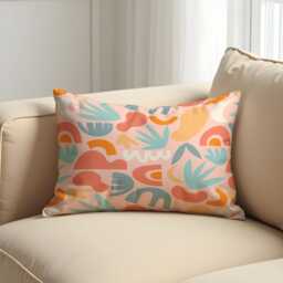 Abstract Cushion Cover in Pastel Pink & Teal, Modern Geometric Throw Pillowcase, Colorful Decorative Case - thumbnail 3