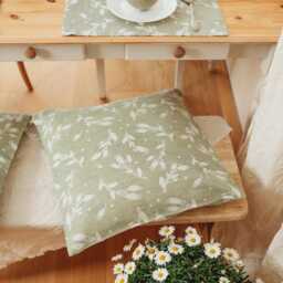 Jacquard Linen Pillowcase Rosehips Botanical Olive Green Cover - thumbnail 3