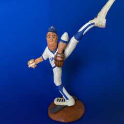 Woodcarving, Baseball Player Sculpture, Pitcher Caricature, Collectable Wood Carving - thumbnail 2