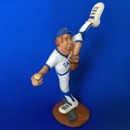 Woodcarving, Baseball Player Sculpture, Pitcher Caricature, Collectable Wood Carving - thumbnail 3