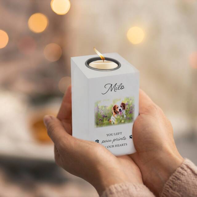 Personalised Pet Memorial Tea Light Candle Holder - Remembrance For Dogs, Cats & Pets - image 1