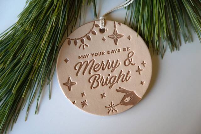 Leather Christmas Ornament - Merry & Bright Holiday Decor - image 1