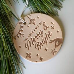 Leather Christmas Ornament - Merry & Bright Holiday Decor - thumbnail 3