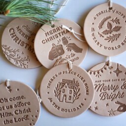 Leather Christmas Ornament - Merry & Bright Holiday Decor - thumbnail 4