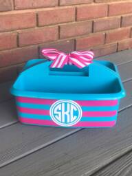 Personalized Shower Caddy With Stripes & Initial/Initials - Graduation Present Teacher/Craft Organizer