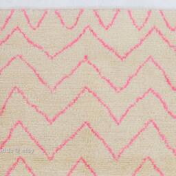Handmade Beige Beni Ourain Rug Pink Geometric Berber Rug - thumbnail 3