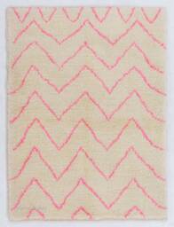 Handmade Beige Beni Ourain Rug Pink Geometric Berber Rug - thumbnail 1