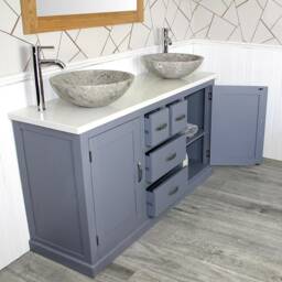 Grey Bathroom Double Vanity Unit Cabinet White Quartz Marble Basin Set 603Gwqsbc - thumbnail 3