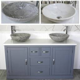 Grey Bathroom Double Vanity Unit Cabinet White Quartz Marble Basin Set 603Gwqsbc - thumbnail 1