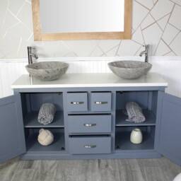 Grey Bathroom Double Vanity Unit Cabinet White Quartz Marble Basin Set 603Gwqsbc - thumbnail 2