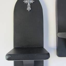Pair Of Church Gothic Matte Black Wall Sconce Led Candle Holders With Antique Silver Cross Crucifix Decoration - thumbnail 4