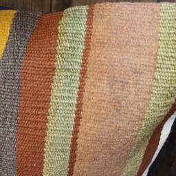 Handwoven Kilim Pillow Cover - Vintage Wool Striped Cushion - 16x16 In - thumbnail 3