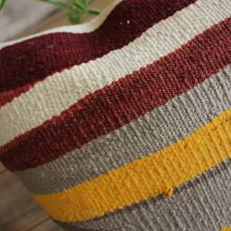 Handwoven Kilim Pillow Cover - Vintage Wool Striped Cushion - 16x16 In - thumbnail 4