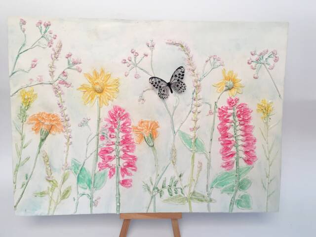 Tile Wild Flowers Mix Cast. Botanical Decorative Unique Plaster Wall Art Frame Wood Concrete Impression Pressed Flowers Eco Friendly - image 1