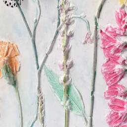 Tile Wild Flowers Mix Cast. Botanical Decorative Unique Plaster Wall Art Frame Wood Concrete Impression Pressed Flowers Eco Friendly - thumbnail 2