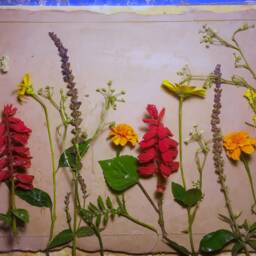Tile Wild Flowers Mix Cast. Botanical Decorative Unique Plaster Wall Art Frame Wood Concrete Impression Pressed Flowers Eco Friendly - thumbnail 4